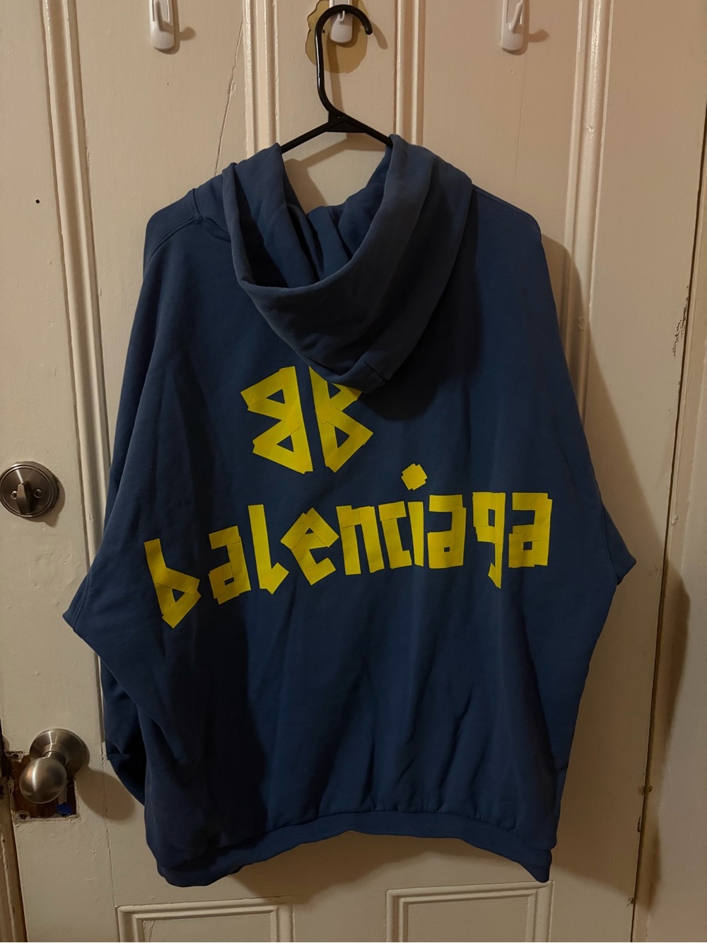 Balenciaga Men's Navy Zip-Up Hoodie with Yellow Logo